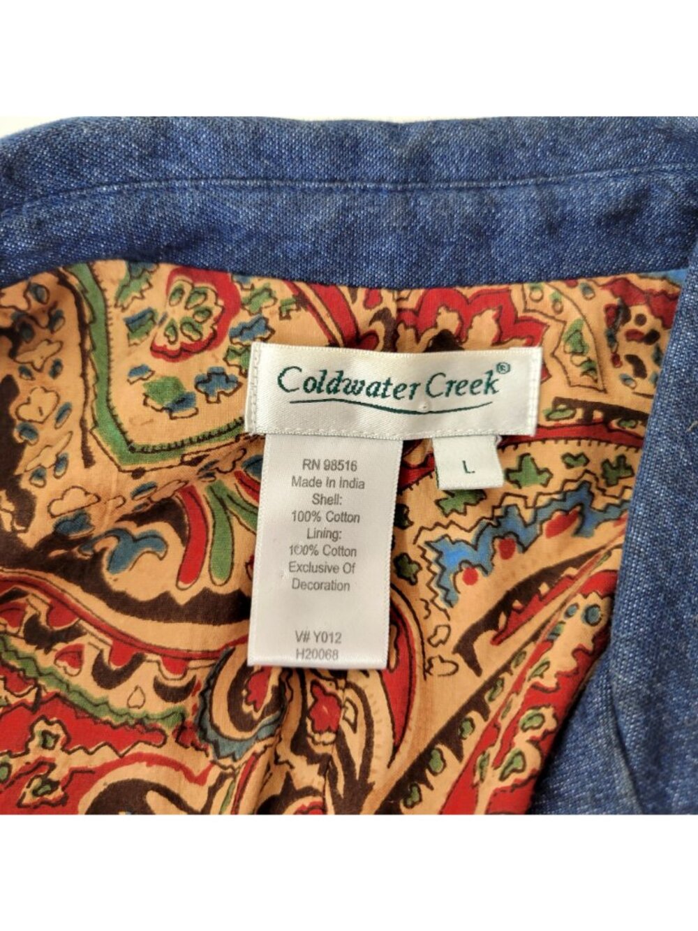 Coldwater Creek Embroidered Denim Jacket Women's Size Large - Picture 4 of 5